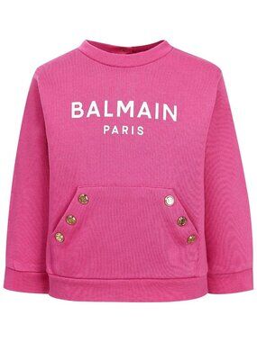 Balmain Kids Baby Fuchsia Cotton Sweatshirt White Balmain Paris Print 9M